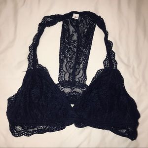 NAVY BLUE LACE HALTER BRALETTE BRA